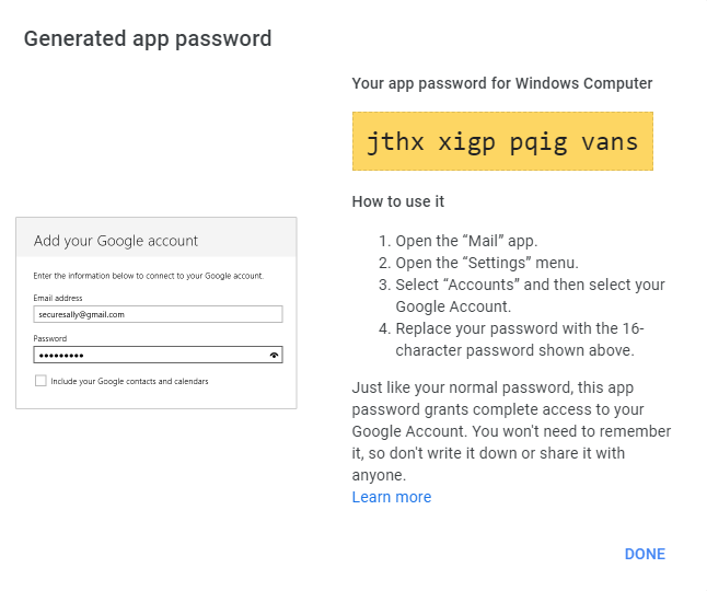 Generated app password